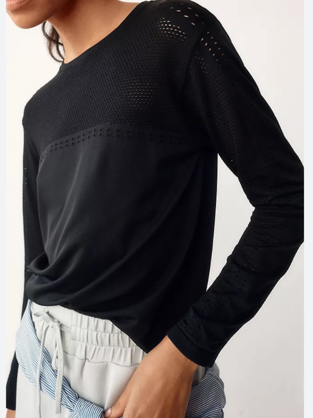 Varley merrick seamless mesh long sleeve active wear top black sz s/m